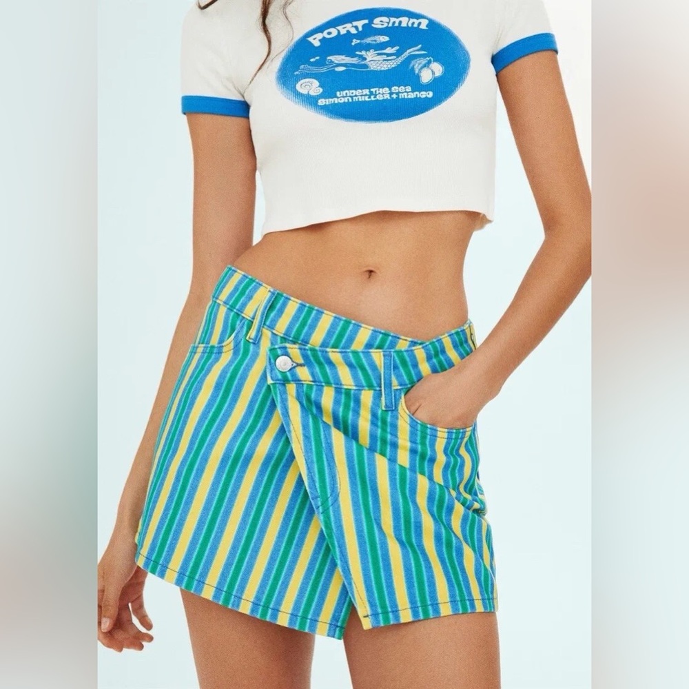 Striped Blue & Green Mini Skort